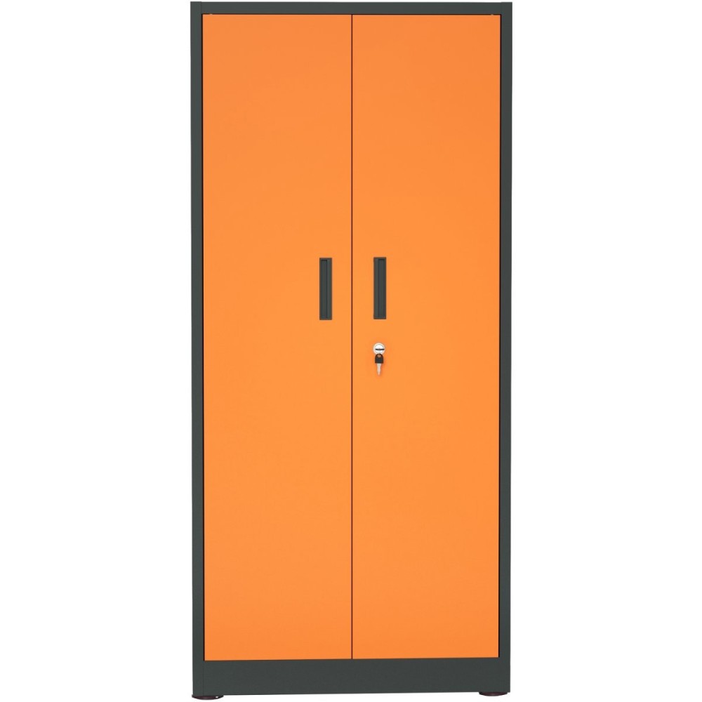 Heavy Duty Grey and Orange 2 Door Lockable Steel Tool Cabinet with 4 Shelves & Pegboard 800x400x1800mm | Stalwart DA-SETC1GRE