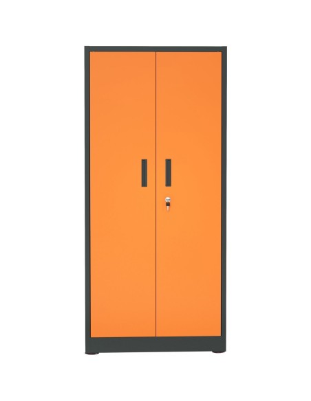 Heavy Duty Grey and Orange 2 Door Lockable Steel Tool Cabinet with 4 Shelves & Pegboard 800x400x1800mm | Stalwart DA-SETC1GRE