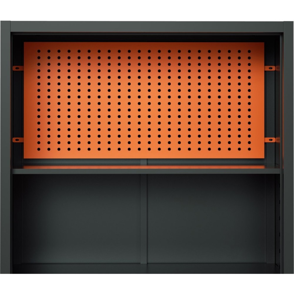 Heavy Duty Grey and Orange 2 Door Lockable Steel Tool Cabinet with 4 Shelves & Pegboard 800x400x1800mm | Stalwart DA-SETC1GRE
