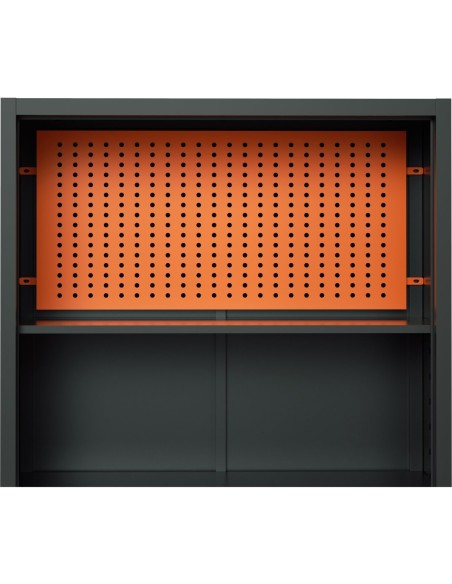 Heavy Duty Grey and Orange 2 Door Lockable Steel Tool Cabinet with 4 Shelves & Pegboard 800x400x1800mm | Stalwart DA-SETC1GRE