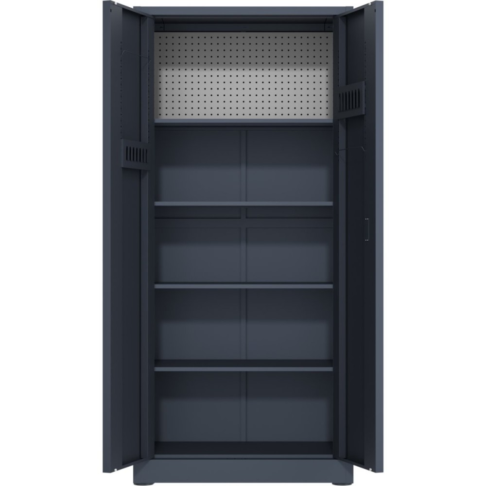 Heavy Duty Grey 2 Door Lockable Steel Tool Cabinet with 4 Shelves & Pegboard 800x400x1800mm | Stalwart DA-SETC1GREY
