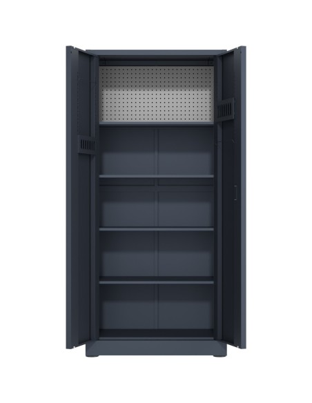 Heavy Duty Grey 2 Door Lockable Steel Tool Cabinet with 4 Shelves & Pegboard 800x400x1800mm | Stalwart DA-SETC1GREY