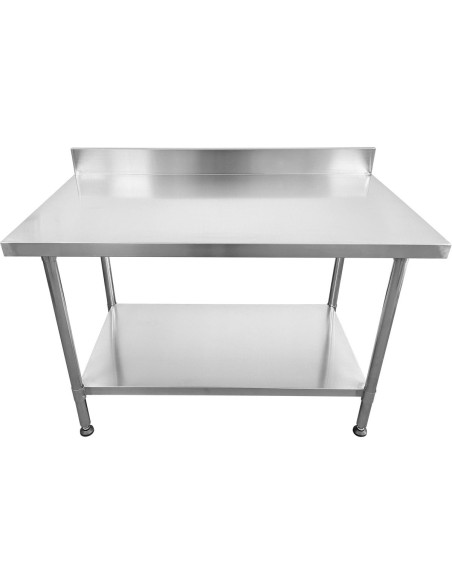 Commercial Mobile Work table with Adjustable feet Stainless steel Bottom shelf Rear upstand 1200x600xx850/930mm | Stalwart DA-WT