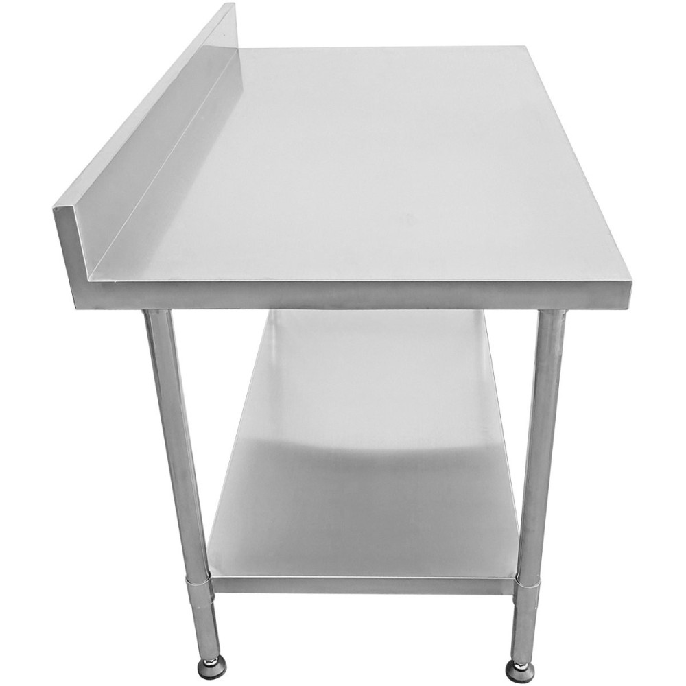 Commercial Mobile Work table with Adjustable feet Stainless steel Bottom shelf Rear upstand 1200x600xx850/930mm | Stalwart DA-WT