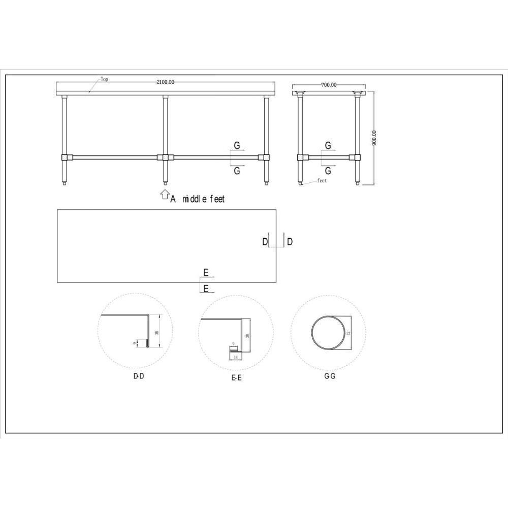 Commercial Stainless Steel Work Table No Bottom shelf 2100x700x900mm | Stalwart DA-WT70210GNU