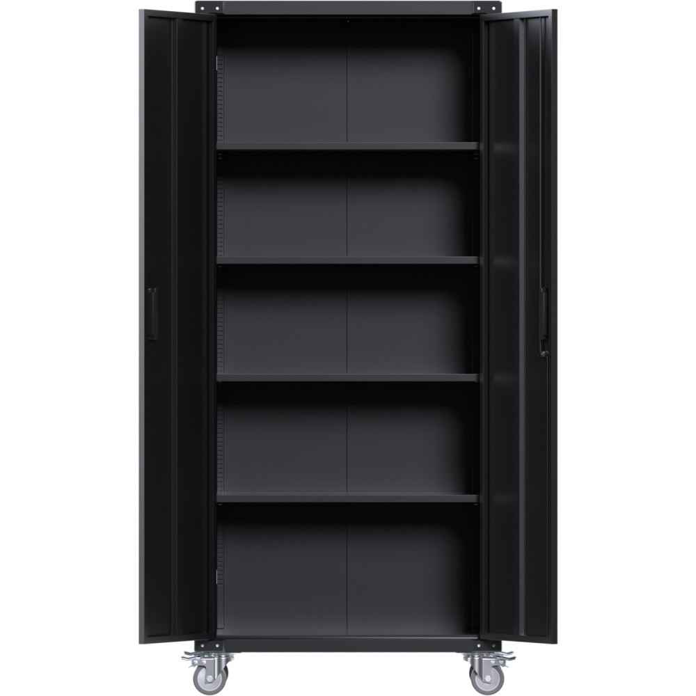 Professional Black 2 Door Lockable Steel Tool Cabinet with 4 Adjustable Shelves 800x420x1830mm | Stalwart DA-SART216