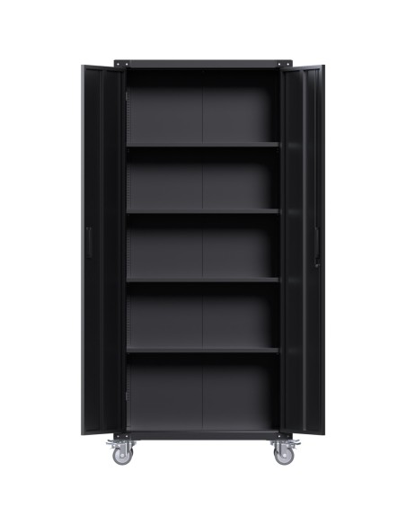 Professional Black 2 Door Lockable Steel Tool Cabinet with 4 Adjustable Shelves 800x420x1830mm | Stalwart DA-SART216