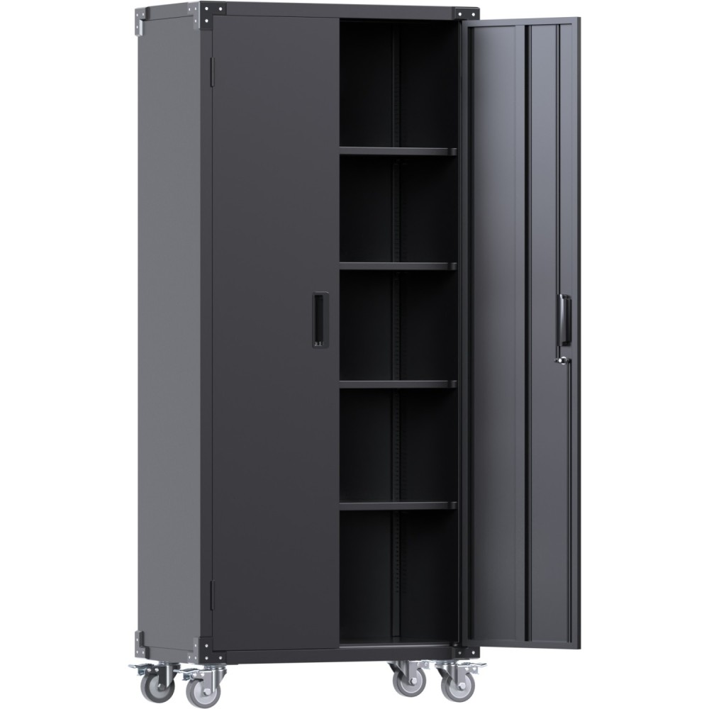 Professional Black 2 Door Lockable Steel Tool Cabinet with 4 Adjustable Shelves 800x420x1830mm | Stalwart DA-SART216