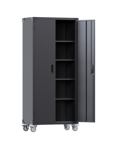 Professional Black 2 Door Lockable Steel Tool Cabinet with 4 Adjustable Shelves 800x420x1830mm | Stalwart DA-SART216