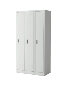 Commercial Grey Three Door Locker with Clothes Hanger, Fixed Shelf and Mirror 900x450x1800mm | DA-LOCKER3TW