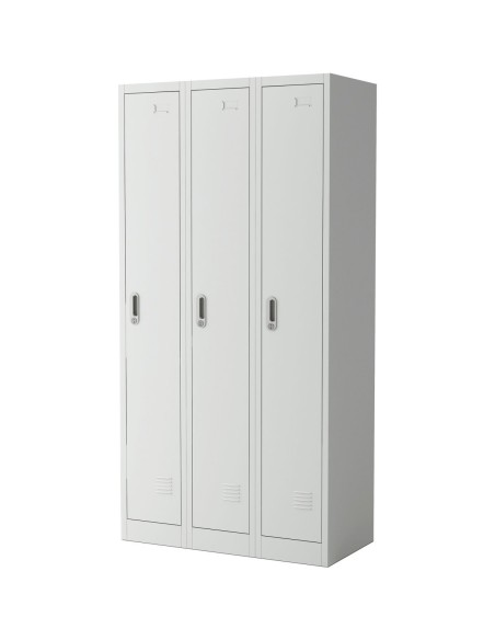 Commercial Grey Three Door Locker with Clothes Hanger, Fixed Shelf and Mirror 900x450x1800mm | DA-LOCKER3TW