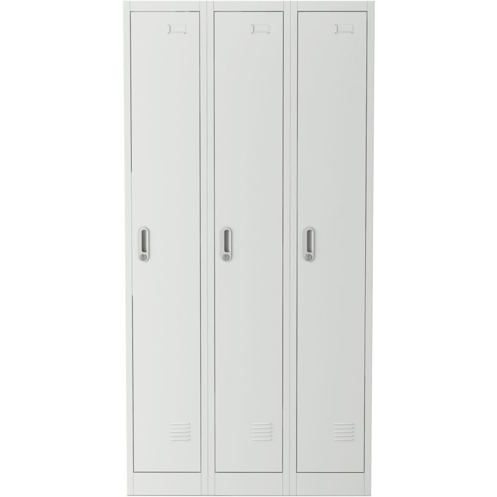 Commercial Grey Three Door Locker with Clothes Hanger, Fixed Shelf and Mirror 900x450x1800mm | DA-LOCKER3TW