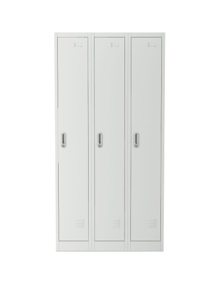 Commercial Grey Three Door Locker with Clothes Hanger, Fixed Shelf and Mirror 900x450x1800mm | DA-LOCKER3TW