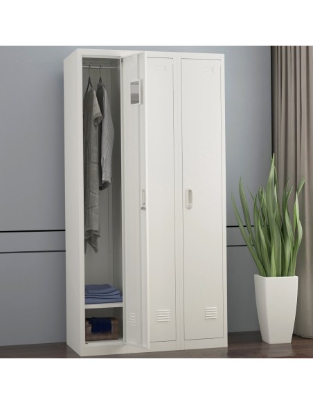 Commercial Grey Three Door Locker with Clothes Hanger, Fixed Shelf and Mirror 900x450x1800mm | DA-LOCKER3TW
