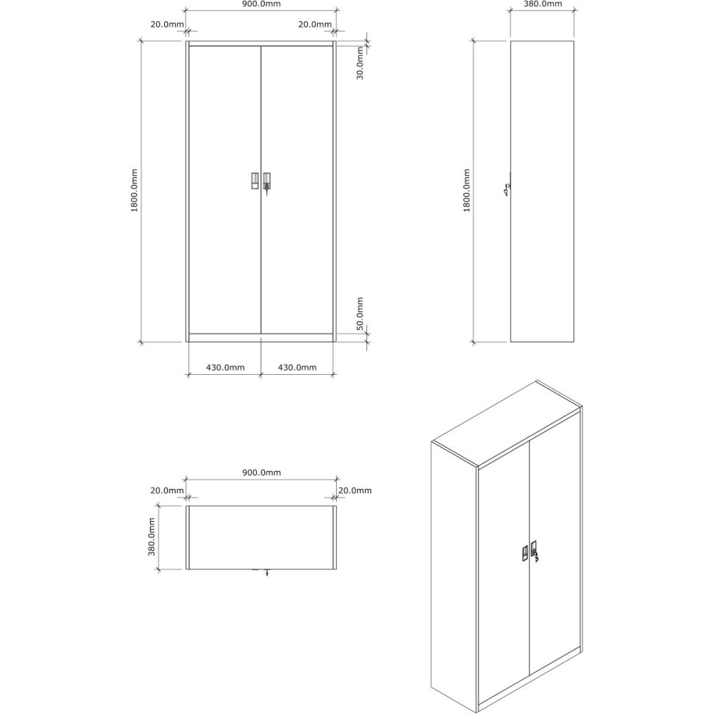 Heavy Duty Grey and Black 2 Door Lockable Steel Tool Cabinet with 4 Adjustable Shelves 900x380x1800mm | DA-WG27