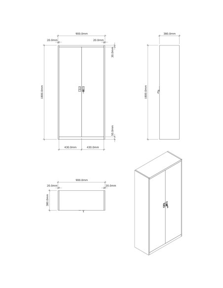 Heavy Duty Grey and Black 2 Door Lockable Steel Tool Cabinet with 4 Adjustable Shelves 900x380x1800mm | DA-WG27