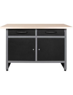 Professional Grey and Black Workshop Workbench with 30mm Wooden Desktop, Drawers and Lockable Doors 1200x600x850mm | DA-TC
