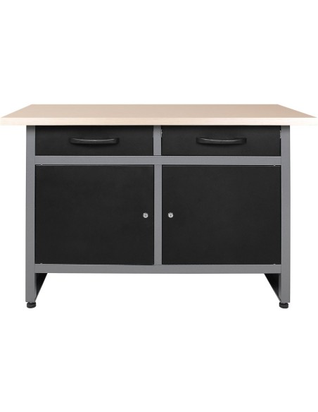 Professional Grey and Black Workshop Workbench with 30mm Wooden Desktop, Drawers and Lockable Doors 1200x600x850mm | DA-TC