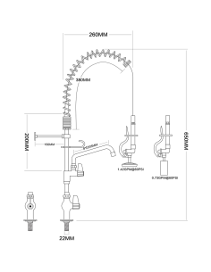 Pre Rinse Spray Unit with Swing faucet Deck mount Single inlet Height 600mm Stainless steel | Stalwart EQ7803A08 2