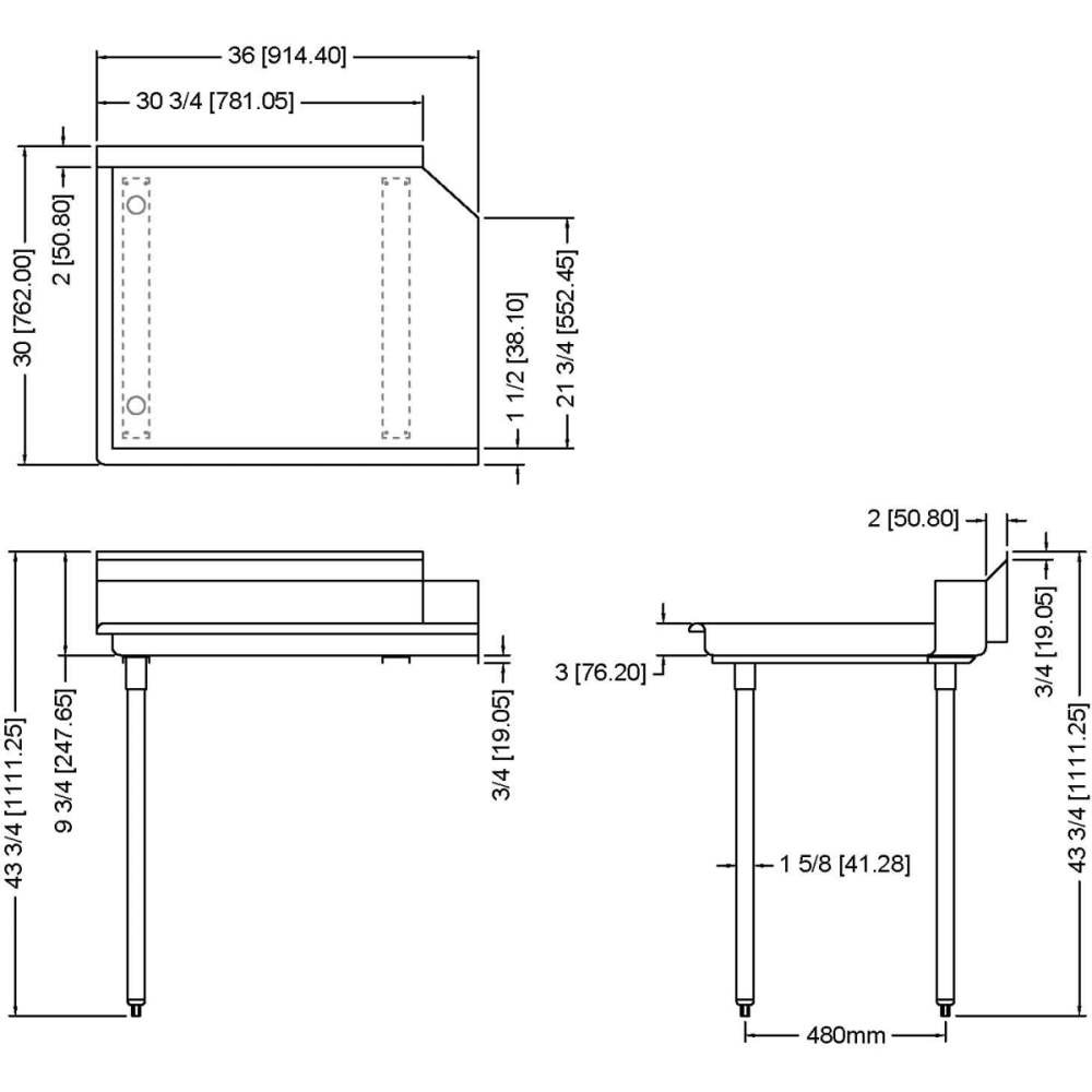 Commercial Stainless steel Pass Through Dishwasher Table Left 914mm Width | Stalwart CDT36L