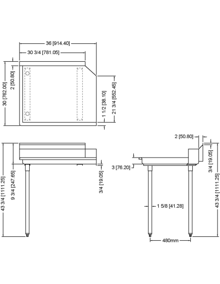 Commercial Stainless steel Pass Through Dishwasher Table Left 914mm Width | Stalwart CDT36L