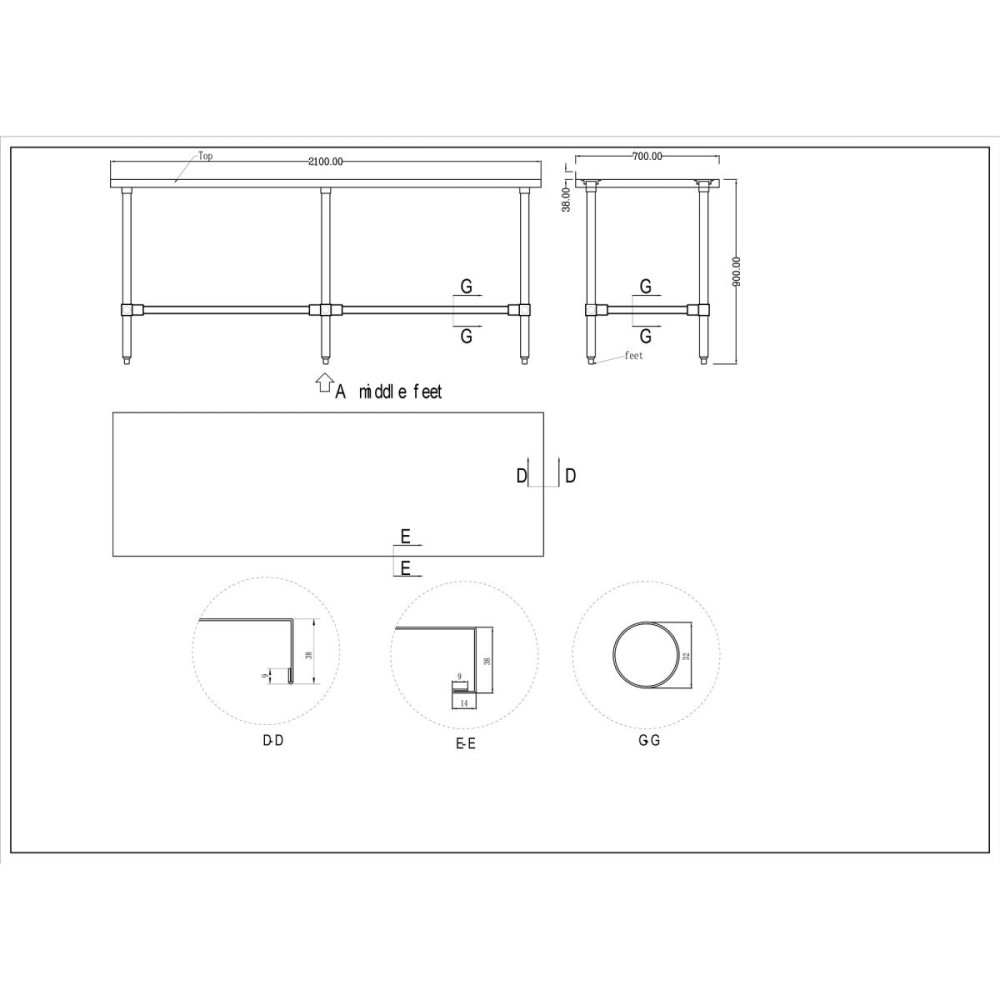 Commercial Stainless Steel Work Table No Bottom shelf with Upstand 2100x700x900mm | Stalwart DA-WT70210GBNU