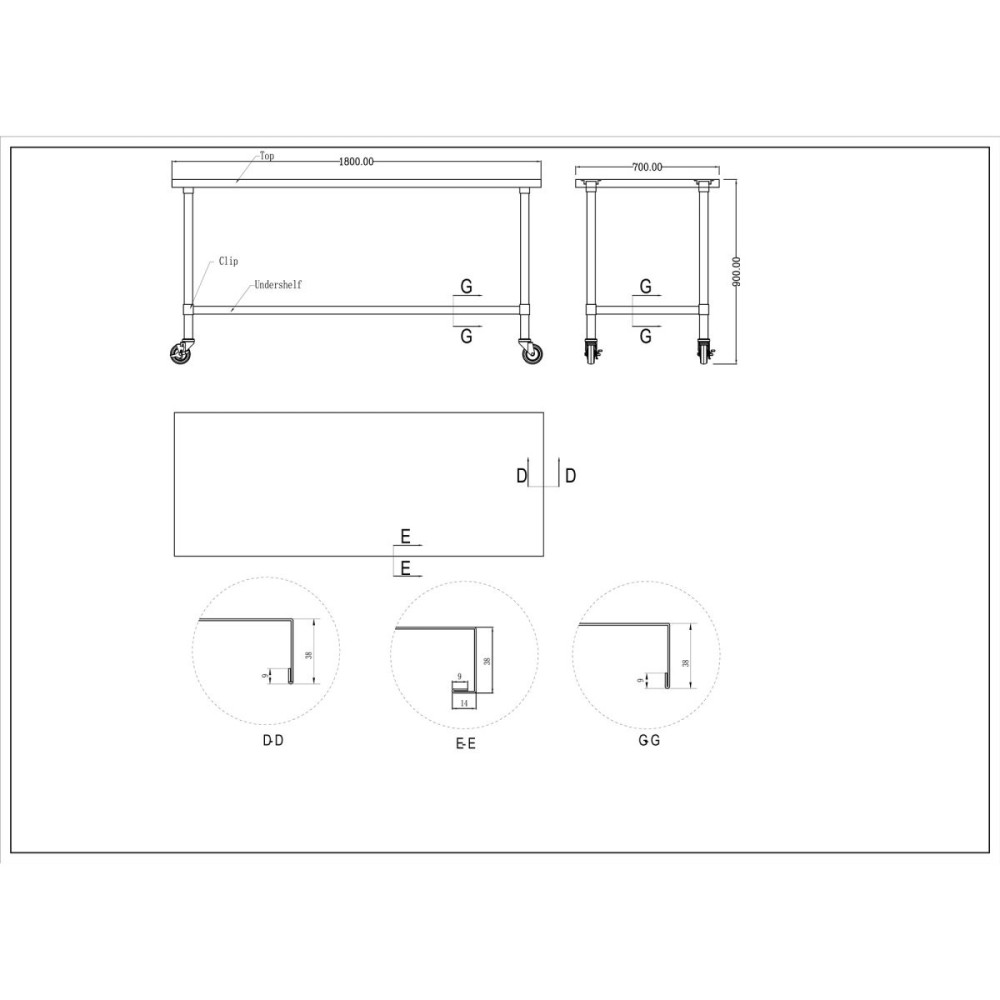 Commercial Mobile Stainless Steel Work Table Bottom shelf 1800x700x900mm | Stalwart DA-WT70180GMOBILE