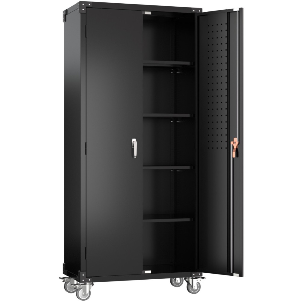 Professional Black 2 Door Lockable Steel Tool Cabinet with 4 Adjustable Shelves 800x420x1830mm | Stalwart DA-SART214