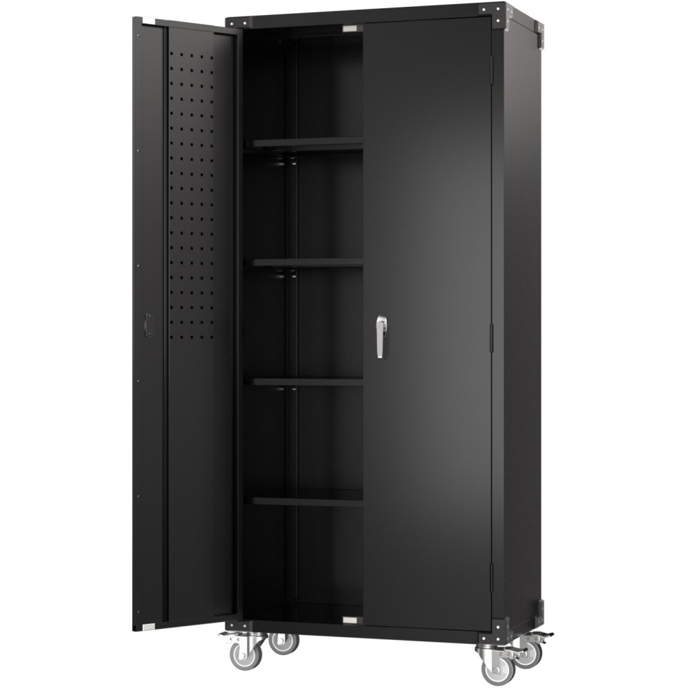 Professional Black 2 Door Lockable Steel Tool Cabinet with 4 Adjustable Shelves 800x420x1830mm | Stalwart DA-SART214