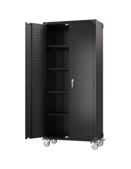 Professional Black 2 Door Lockable Steel Tool Cabinet with 4 Adjustable Shelves 800x420x1830mm | Stalwart DA-SART214