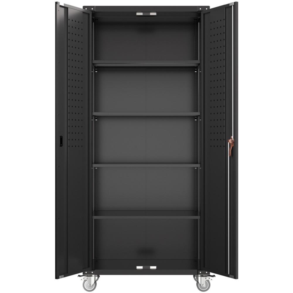 Professional Black 2 Door Lockable Steel Tool Cabinet with 4 Adjustable Shelves 800x420x1830mm | Stalwart DA-SART214