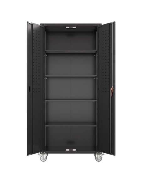 Professional Black 2 Door Lockable Steel Tool Cabinet with 4 Adjustable Shelves 800x420x1830mm | Stalwart DA-SART214