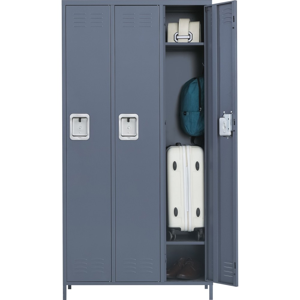Commercial Grey 3 Door Locker with 2 Shelves 900x400x1830mm | Stalwart DA-SART236