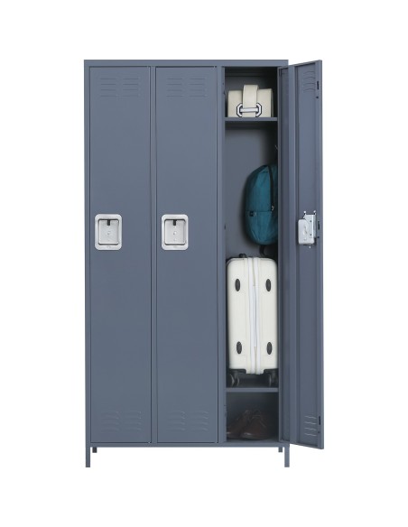 Commercial Grey 3 Door Locker with 2 Shelves 900x400x1830mm | Stalwart DA-SART236