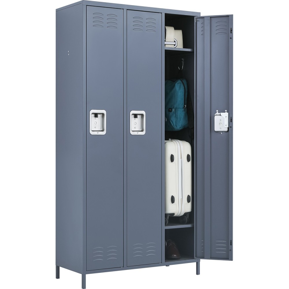 Commercial Grey 3 Door Locker with 2 Shelves 900x400x1830mm | Stalwart DA-SART236