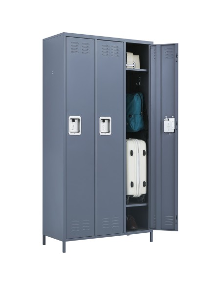 Commercial Grey 3 Door Locker with 2 Shelves 900x400x1830mm | Stalwart DA-SART236