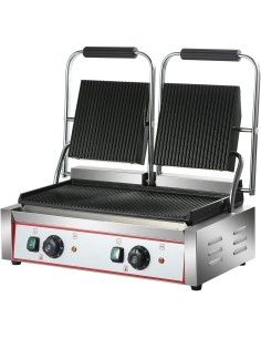 Heavy Duty Twin Panini Contact grill Ribbed 3.6kW Dual Zone | Stalwart DA-HEG813
