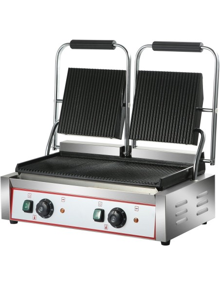 Heavy Duty Twin Panini Contact grill Ribbed 3.6kW Dual Zone | Stalwart DA-HEG813