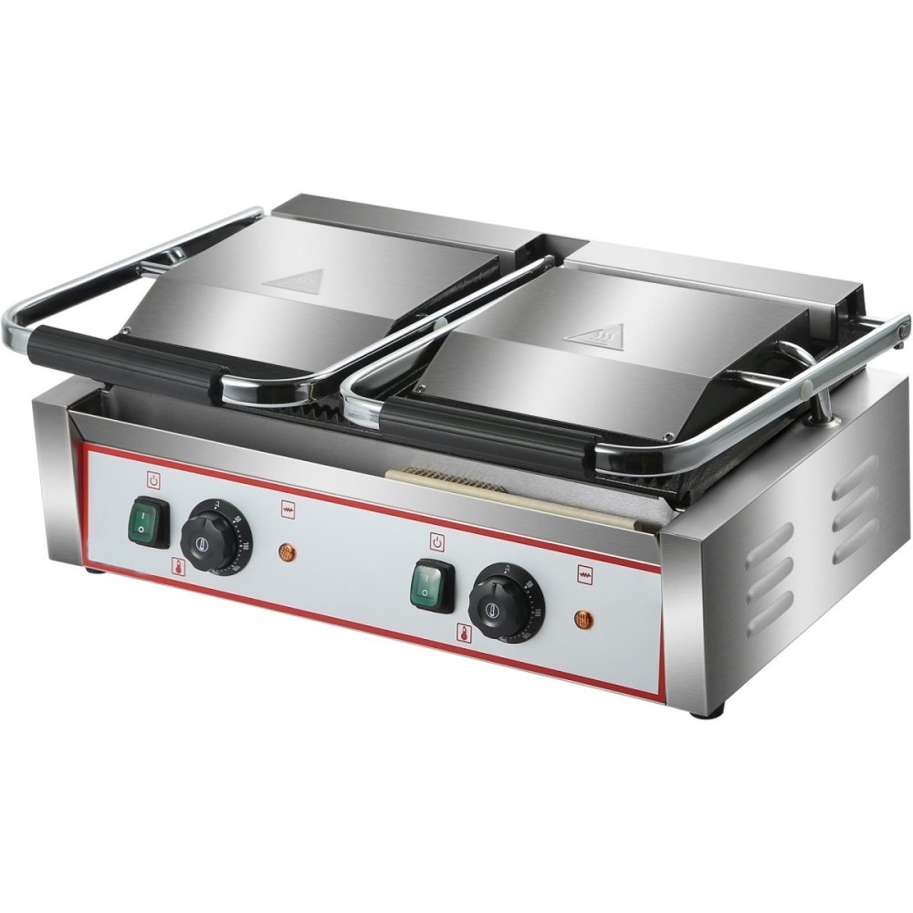 Heavy Duty Twin Panini Contact grill Ribbed 3.6kW Dual Zone | Stalwart DA-HEG813
