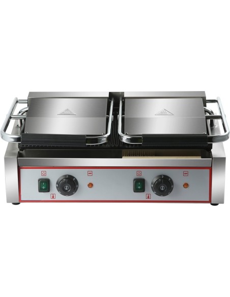 Heavy Duty Twin Panini Contact grill Ribbed 3.6kW Dual Zone | Stalwart DA-HEG813