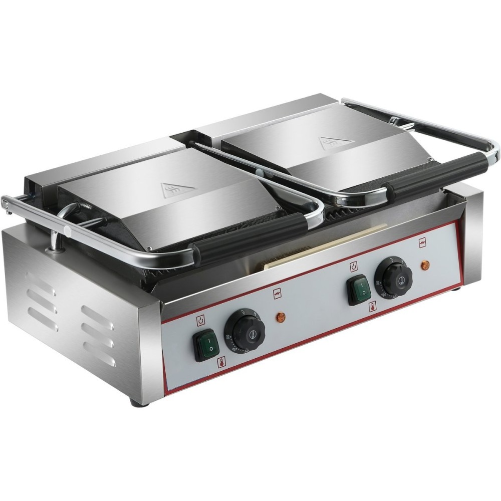 Heavy Duty Twin Panini Contact grill Ribbed 3.6kW Dual Zone | Stalwart DA-HEG813