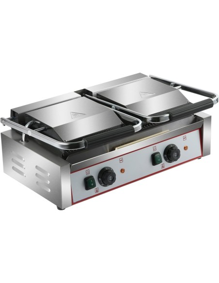 Heavy Duty Twin Panini Contact grill Ribbed 3.6kW Dual Zone | Stalwart DA-HEG813
