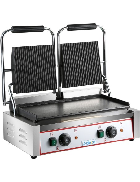 Heavy Duty Twin Panini Contact grill  Ribbed/Smooth 3.6kW Dual Zone | Stalwart DA-HEG813A