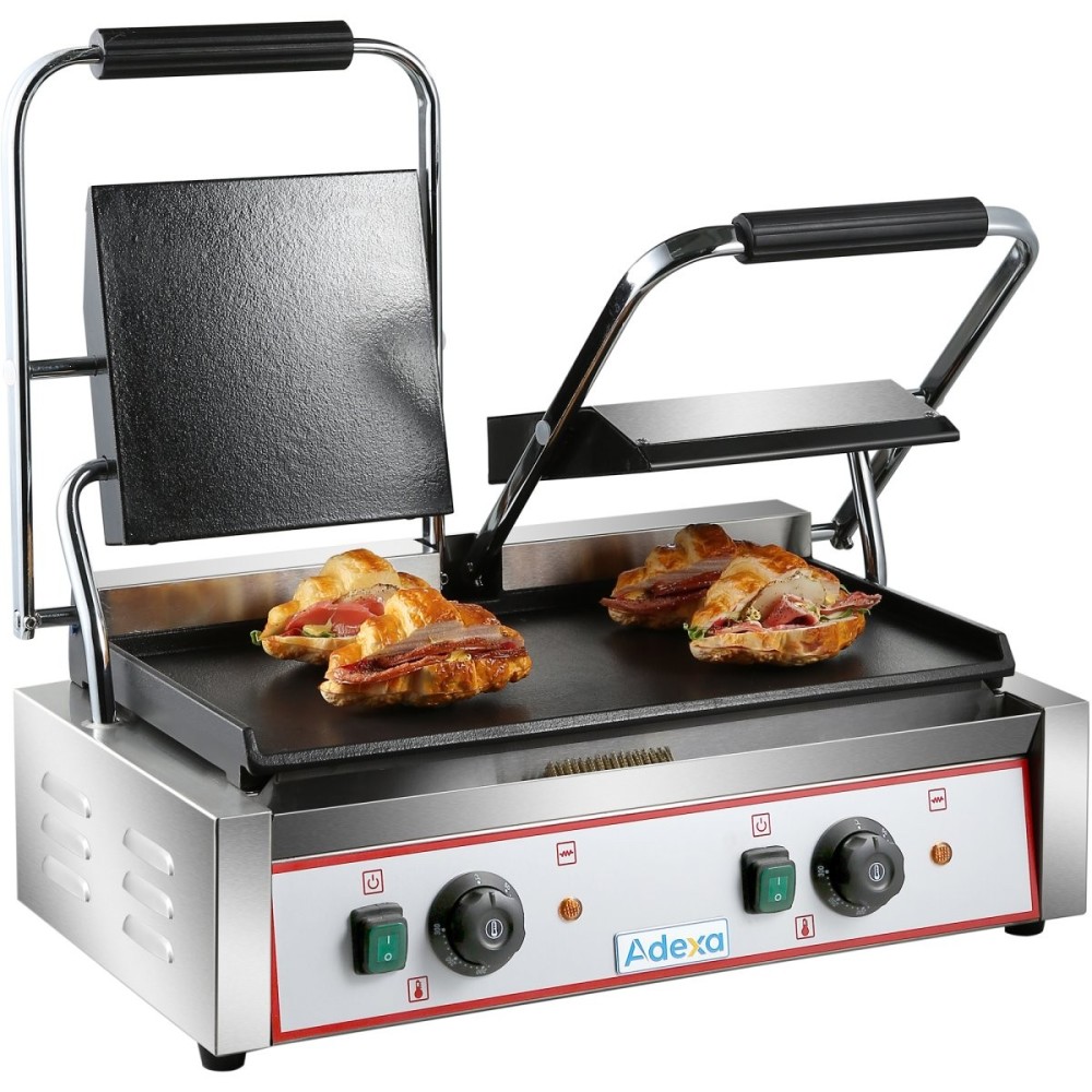Heavy Duty Twin Panini Contact grill Smooth 3.6kW Dual Zone | Stalwart DA-HEG813B