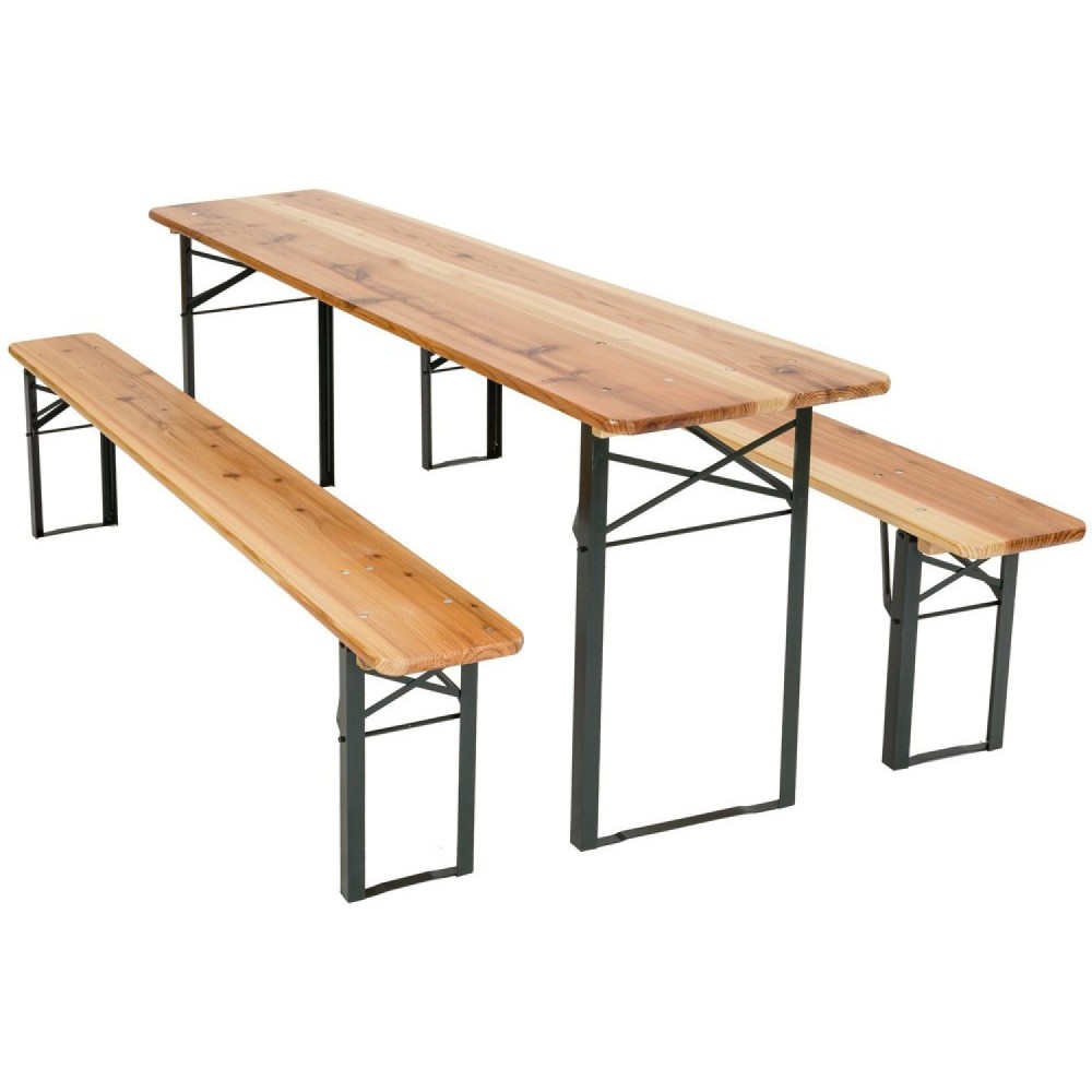 Three Piece Foldable Beer Table and Bench Set, Wooden Garden Furniture 1800x500x750mm (pack of 2) | Stalwart DA-NFWU24101800