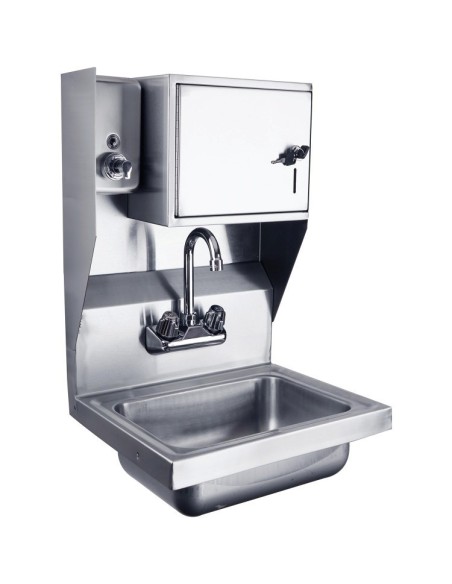 Wall mounted Hand Sink with Faucet & Automatic Soap dispenser & Paper towel dispenser Side splash Stainless steel | Stalwa