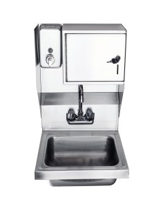 Wall mounted Hand Sink with Faucet & Automatic Soap dispenser & Paper towel dispenser Side splash Stainless steel | Stalwa 2