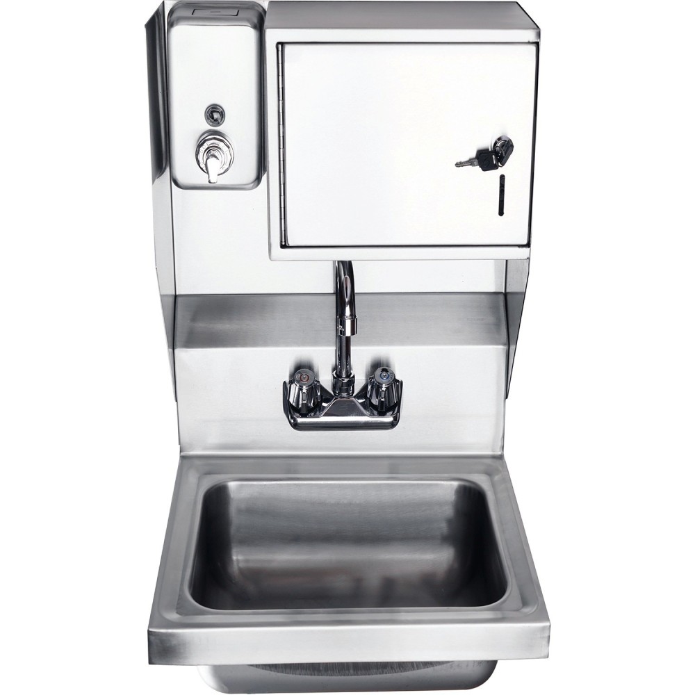 Wall mounted Hand Sink with Faucet & Automatic Soap dispenser & Paper towel dispenser Side splash Stainless steel | Stalwa