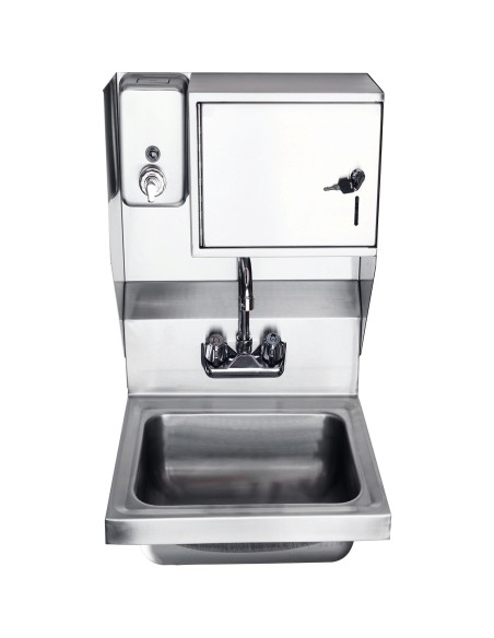 Wall mounted Hand Sink with Faucet & Automatic Soap dispenser & Paper towel dispenser Side splash Stainless steel | Stalwa