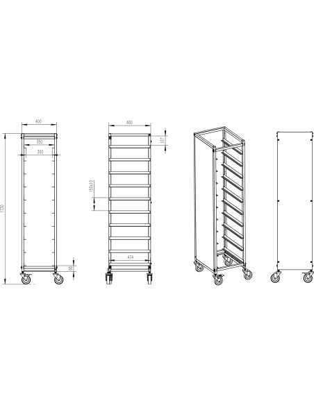 10 tier Rack/Tray/Pan Trolley for width 310-350mm Covered sides Stainless Steel  | Stalwart DA-PT10P
